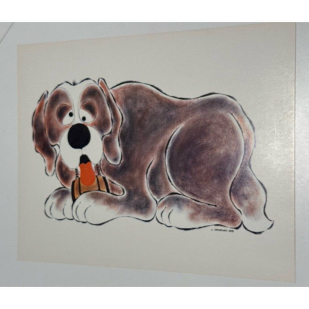 Vtg 70s MCM Animals Carl Orimenko Nursery Art Decor 14x11 Saint Bernard Dog